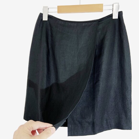 Vintage Black Linen Wrap Skirt by Holt Renfrew / size Small - Picture 2 of 8